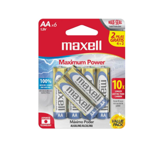 Bateria Alkalina Tipo AA, Marca Maxell, 6 Pack