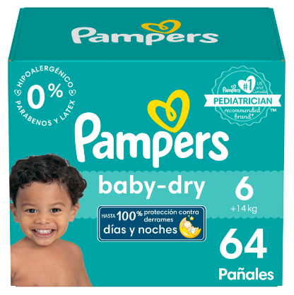 Pañal Pamper Baby Dry Size #6 Caja 64 unid 35+ lb  16 + kg