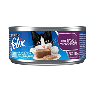 Alimento para gato felix pate, pavo,menu lata 156g