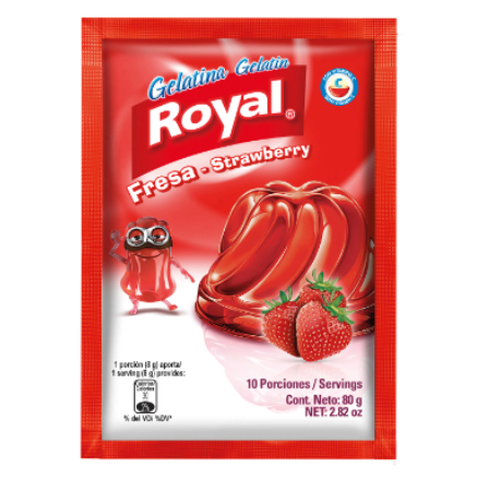 Gelatina de fresa, Marca Royal, Bolsa laminada 80 g