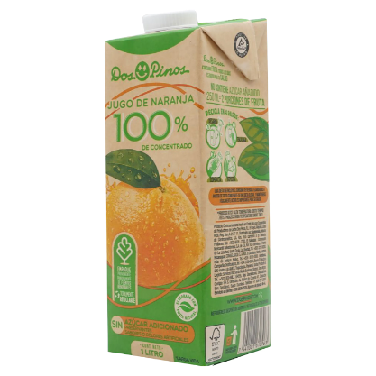 Jugo naranja 100% con fibra, Marca Dos Pinos, TB 946ml