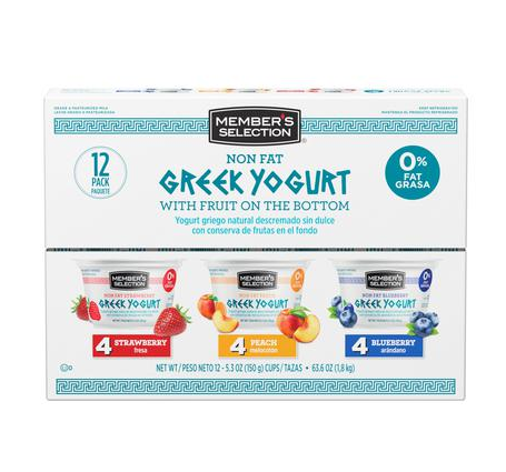 Yogurt Griego Descremado con Frutas, Members Selection 12 Pack