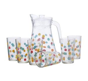 Pichel de Vidrio Decorado, Con 6 Vasos 