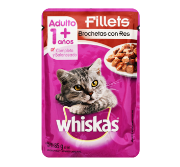 Alimento gato wiskas adultos brochetas res 85gr