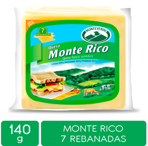 Queso Monterico rebanado Monteverde 140g 7unidades