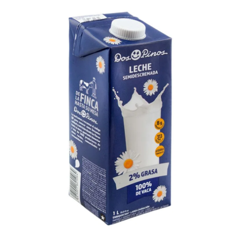 Leche Semidescremada 2%, Dos Pinos Azul, TB 1 L