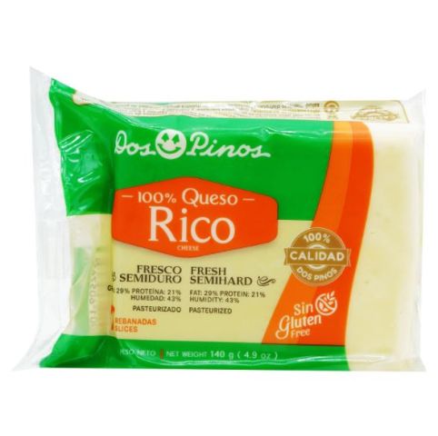 Queso Rico Rebanado, Marca Dos Pinos, 140g