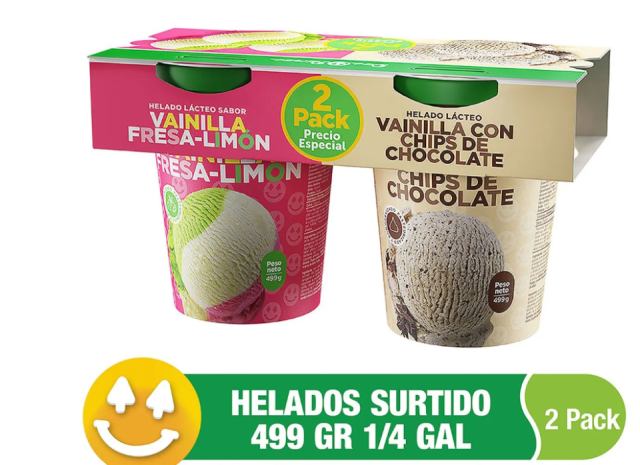 Helado surtido 2 pack Crema chips+ combinado 1/4 de galon