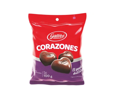 Chocolate Corazones Gallito bolsa 100g 25uni