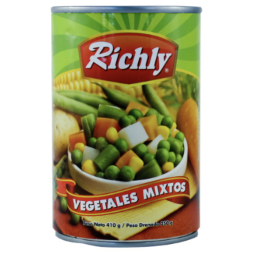 Vegetales Mixtos marca Richly lata 410g