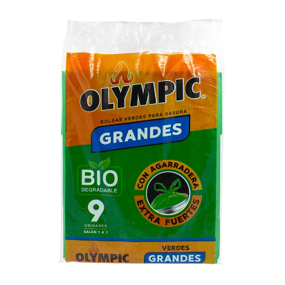 Bolsa Verde Grande, Marca Olympic  9 u Oxo Biodegradable  61x71cm