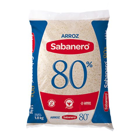 Arroz 80%, Marca Sabanero, Bolsa 1.8kg