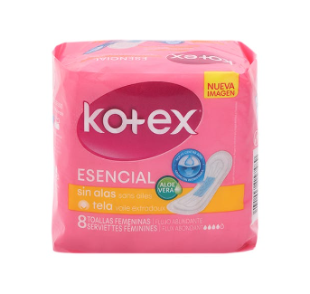 Toalla  Kotex Esencial Aloe Vera sin Alas tela