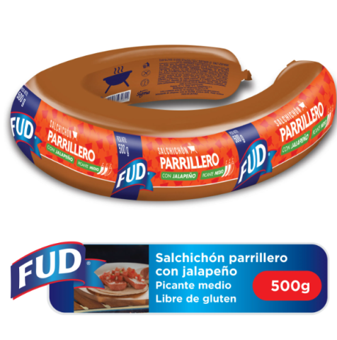 Salchichón Parrillero Jalapeño, Marca Fud, 500g