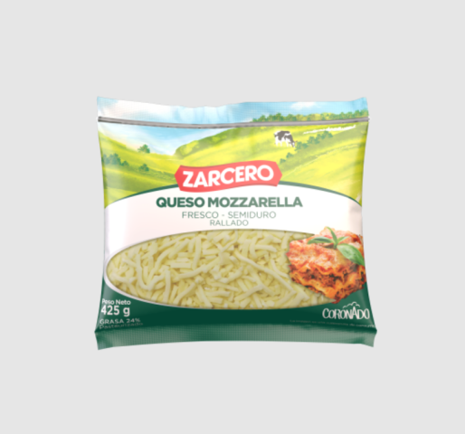 Queso Mozzarella Rallado, Marca Zarcero, 425g