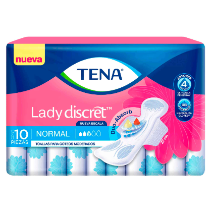 Toalla Tena Lady Normal 10 unidades + Toalla Humed