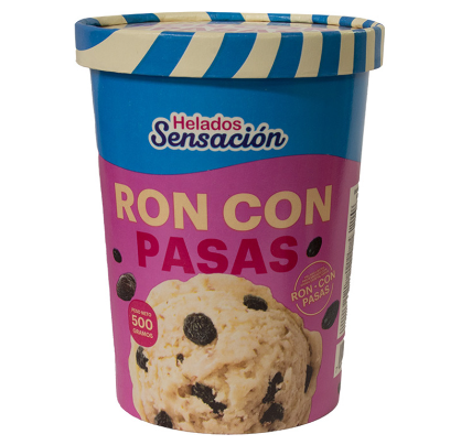 Helado Ron con Pasas, Marca Sensación 1/4 Galón