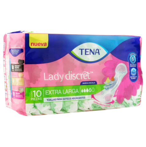 TOALLA TENA LADY DISCRET EXTRA LARGA 1X10