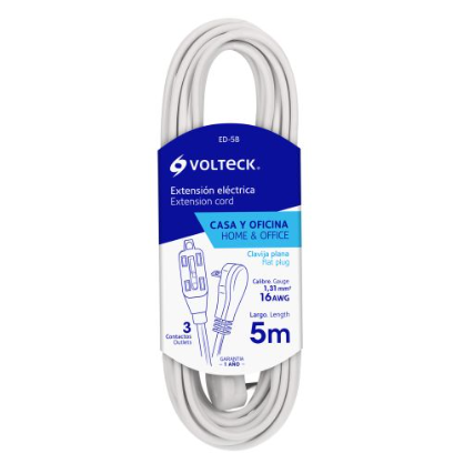 Extensión Electrica Blanca ED-5B Volteck  5 Metros