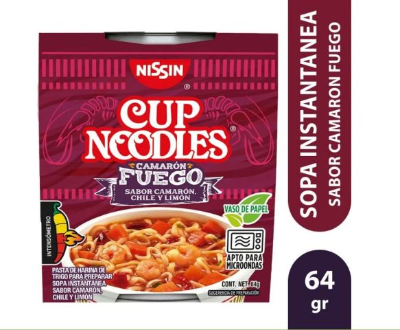 Sopa de fideos Noodles Camaron Fuego Nissin  64g