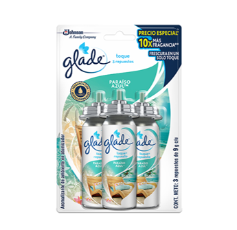 Aromatizante Glade Toque Mágico Paraíso Azul 3pack  9gc/u