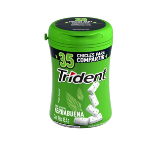 Goma de mascar Trident 35S Sabor Yerbabuena Botella 45.5g