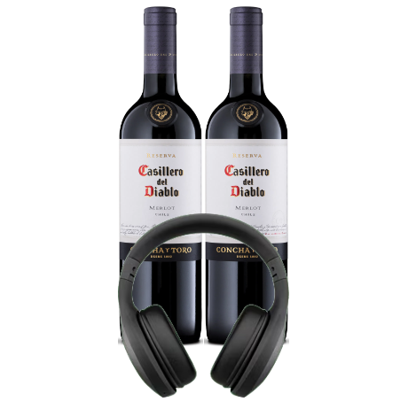 Vino Casillero Merlot 2 Pack  750ml + Audifonos 