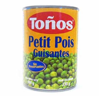 Petit Pois, Marca Toños, 410 gr