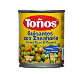 Guisantes con Zanahoria, Marca Toños, 410g