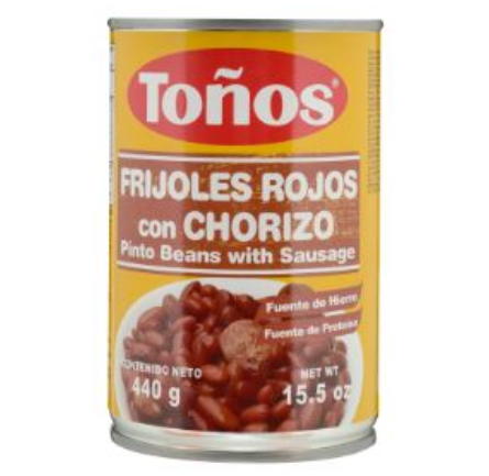 Frijoles Enteros Rojo Con Chorizo Toños 440g