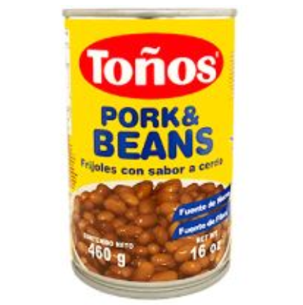 Frijoles enteros con sabor a cerdo, Toños Lata 460