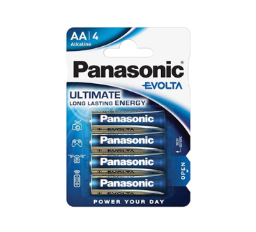 Batería Alcalina AA, Marca Panasonic Evolta, 4Pack